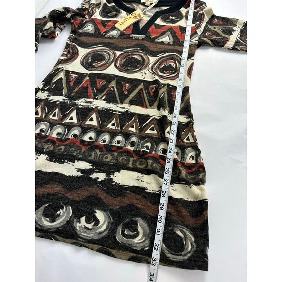 NWT Aryeh Size Medium Sweater Dress Abstract Orange Rust Midi Retro Boho Artsy - Picture 12 of 12